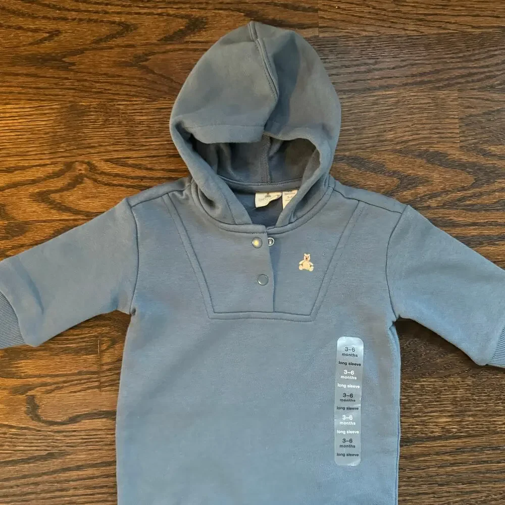 NWT Baby Gap Blue Henley Hoodie One-Piece | 3-6 Months